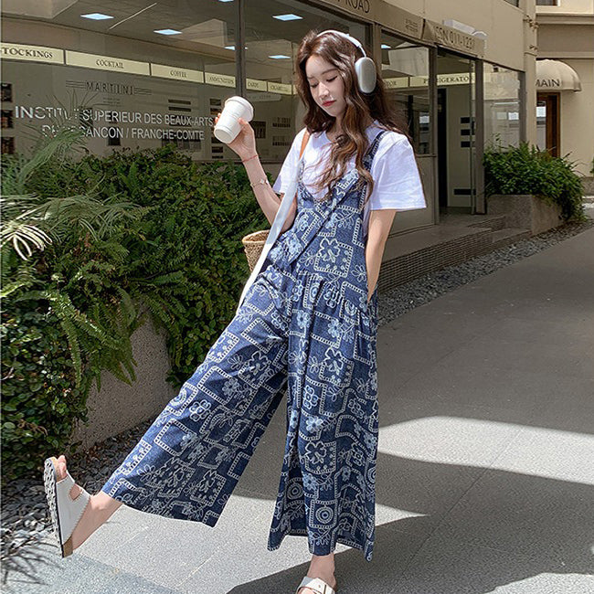 【ボトムス】ゆったりシルエット フラワープリントが可愛い 夏新作 リラックス感たっぷり オールインワン【SHシリーズ】