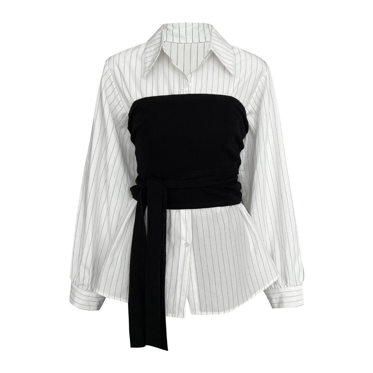 【トップス】春 秋 冬 ストライプ ブラウス+チューブトップ 2点セット 【JZシリーズ】