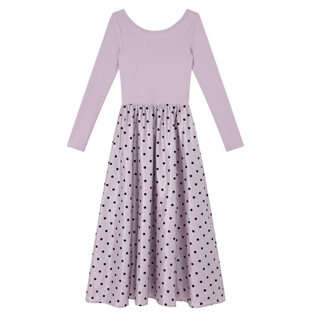 【ワンピース】春 秋 冬 フリルギャザー 切り替え ウエストマーク ベルト 長袖 ワンピース