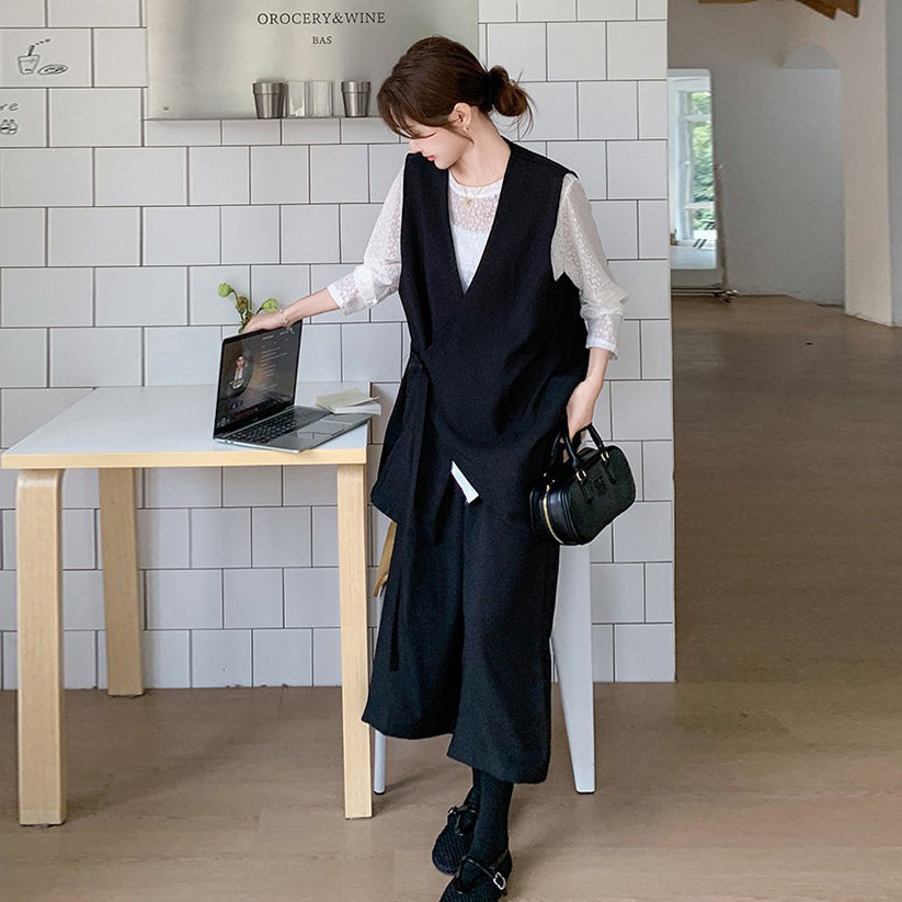 3点セット!【セットアップ】ベスト+トップス+ワイドパンツ 上下セット 秋 韓国風 気質カジュアル【JZシリーズ】