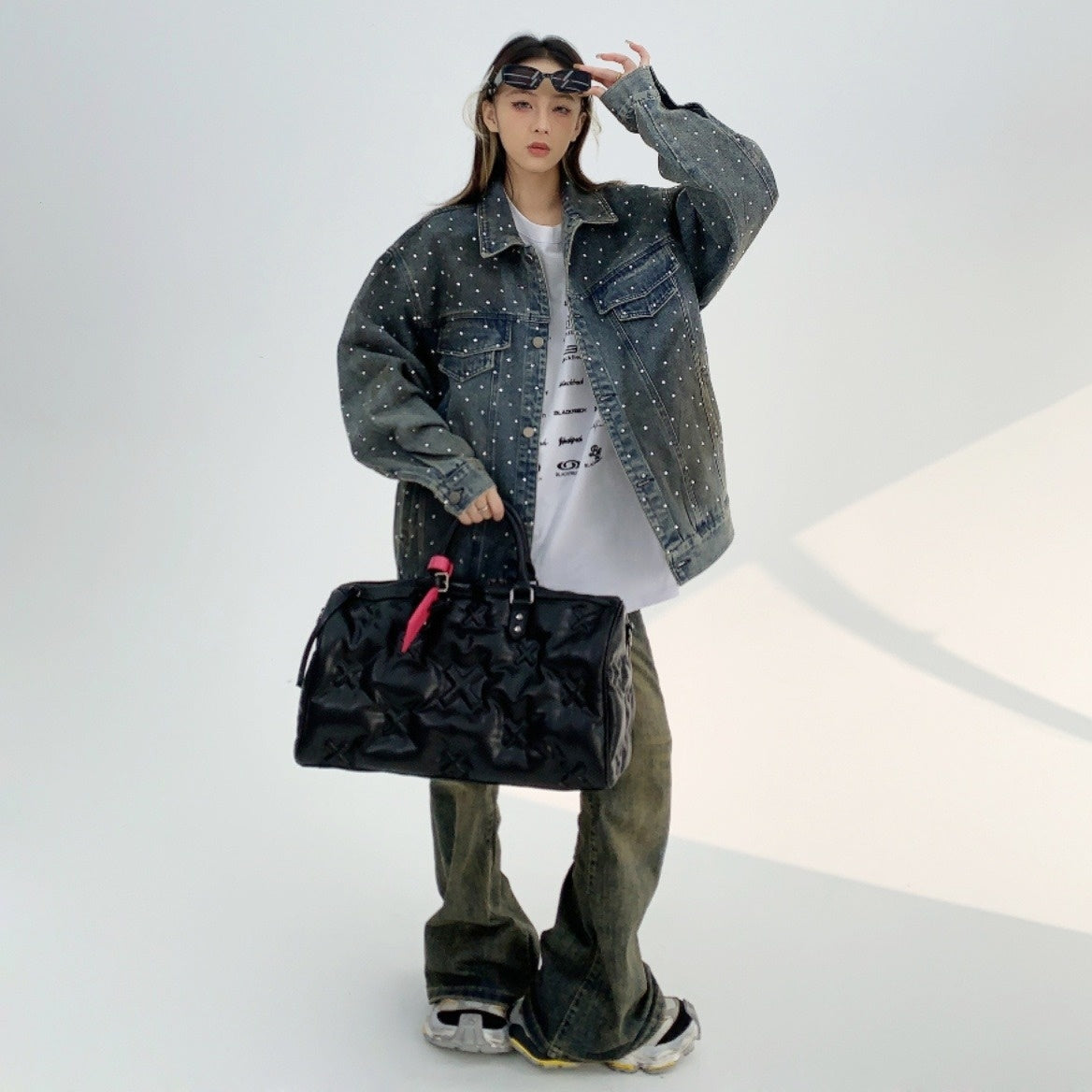 【アウター】エメラルド 春秋 ヴィンテージ風 オーバーサイズ デニム ジャケット 【FCシリーズ】