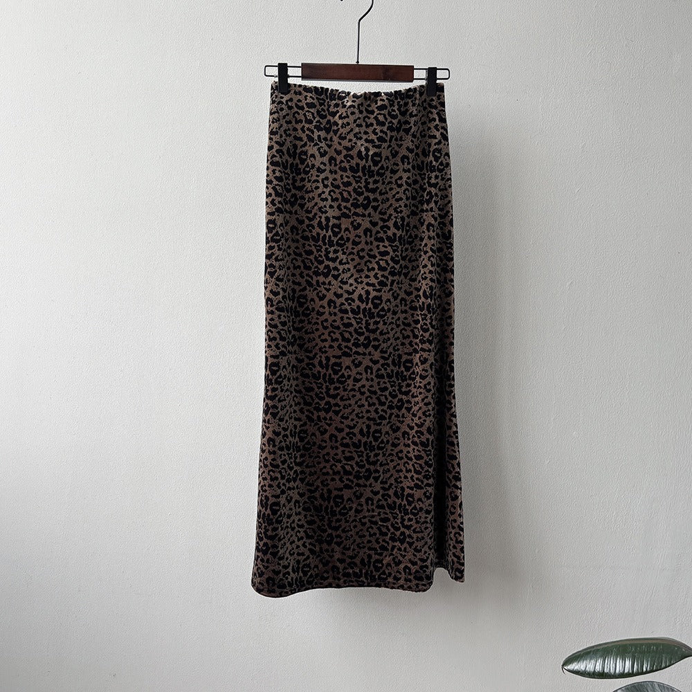 【ボトムス】春 秋 冬 レオパード ベロアハイウエスト スカート 【SNシリーズ】