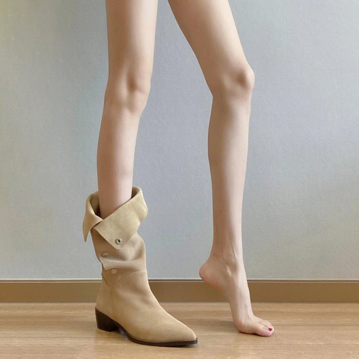 【シューズ】春秋冬 レトロ 太ヒール スエード 気質 ポインテッドトゥ ブーツ