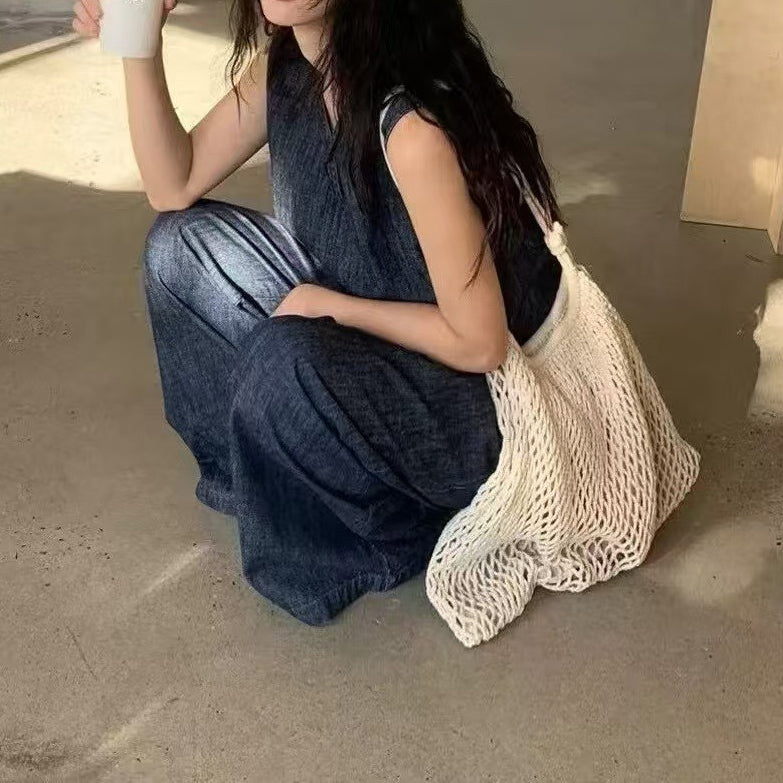 【バッグ】海辺バカンス 透かし編みストローバッグ 大容量編みバッグ カジュアルショルダーバッグ