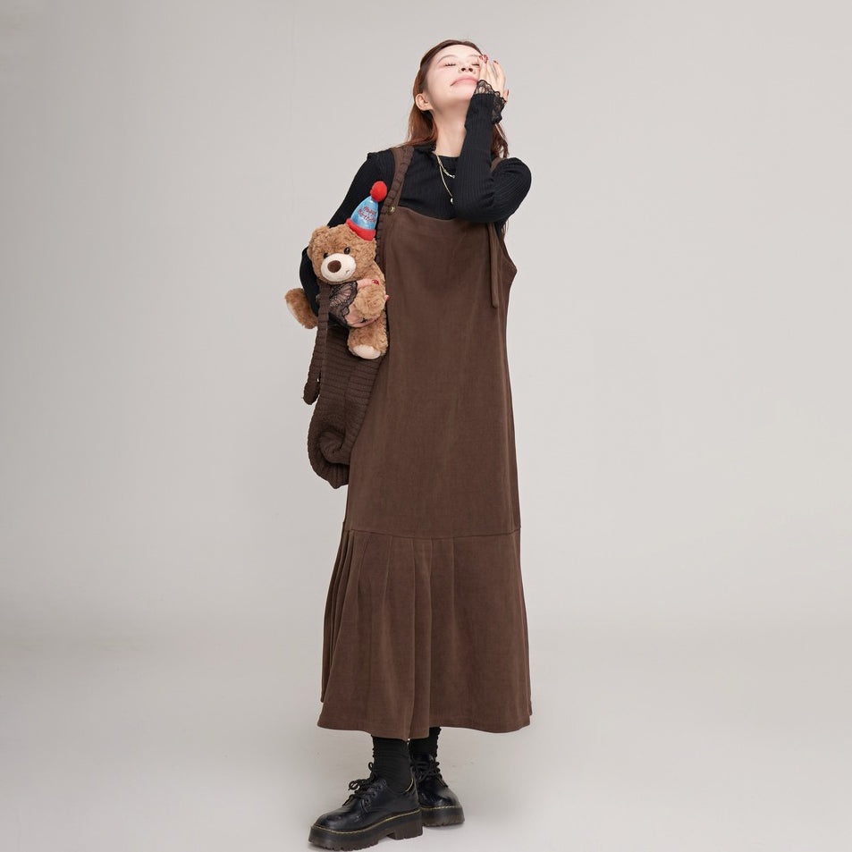 【ワンピース】秋冬 フレンチレトロ コーデュロイ マーメイド サロペット ワンピ レディース ノースリーブワンピース【JZシリーズ】