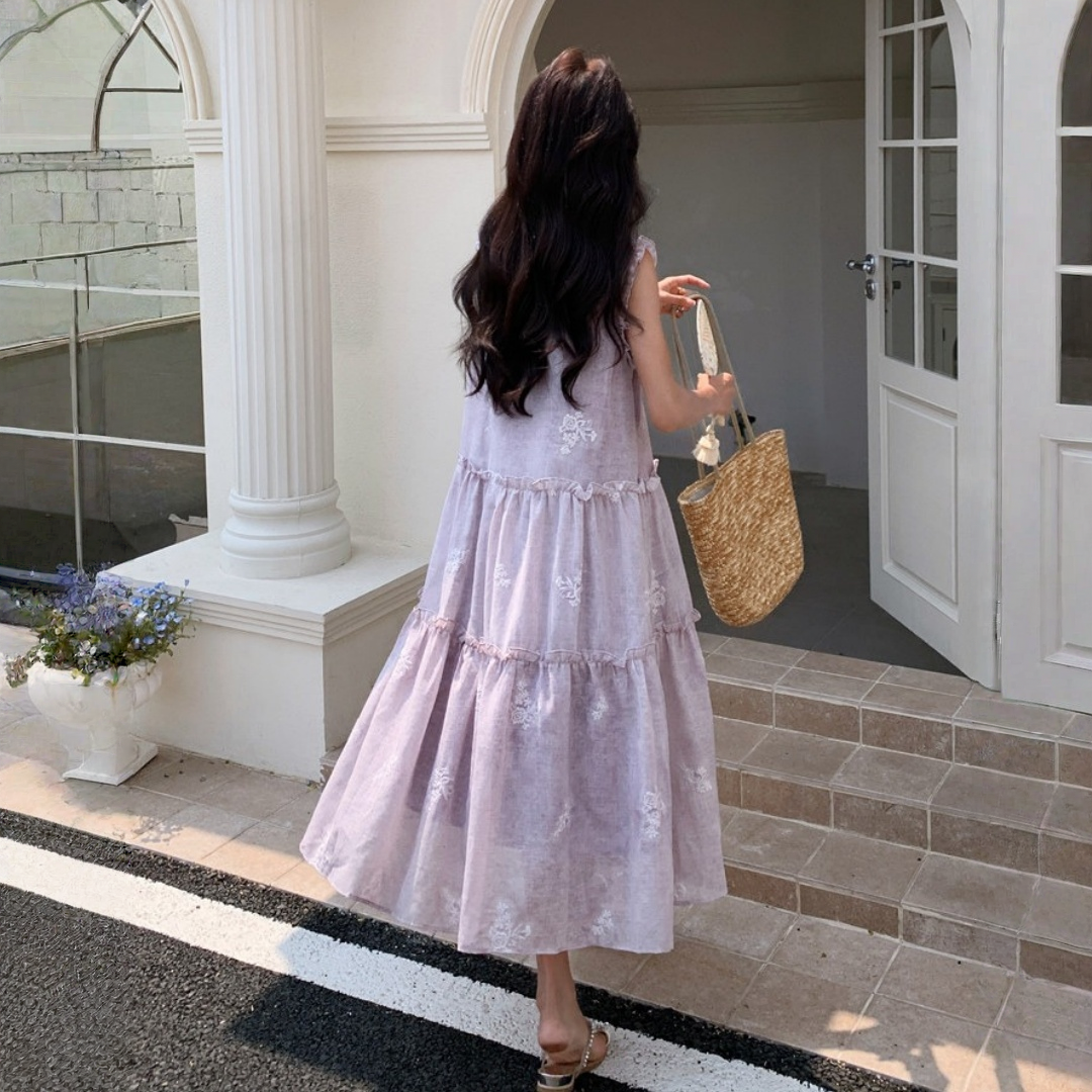 【ワンピース】プリント フェミニンスタイル フレンチ風 ノースリーブ ワンピース 【SHシリーズ】