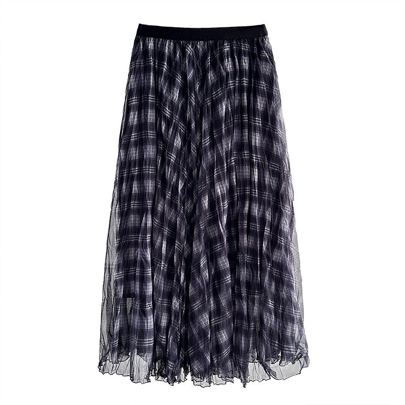 【ボトムス】春 秋 冬 メッシュ レトロ チェック アシンメトリー スカート 【SHシリーズ】