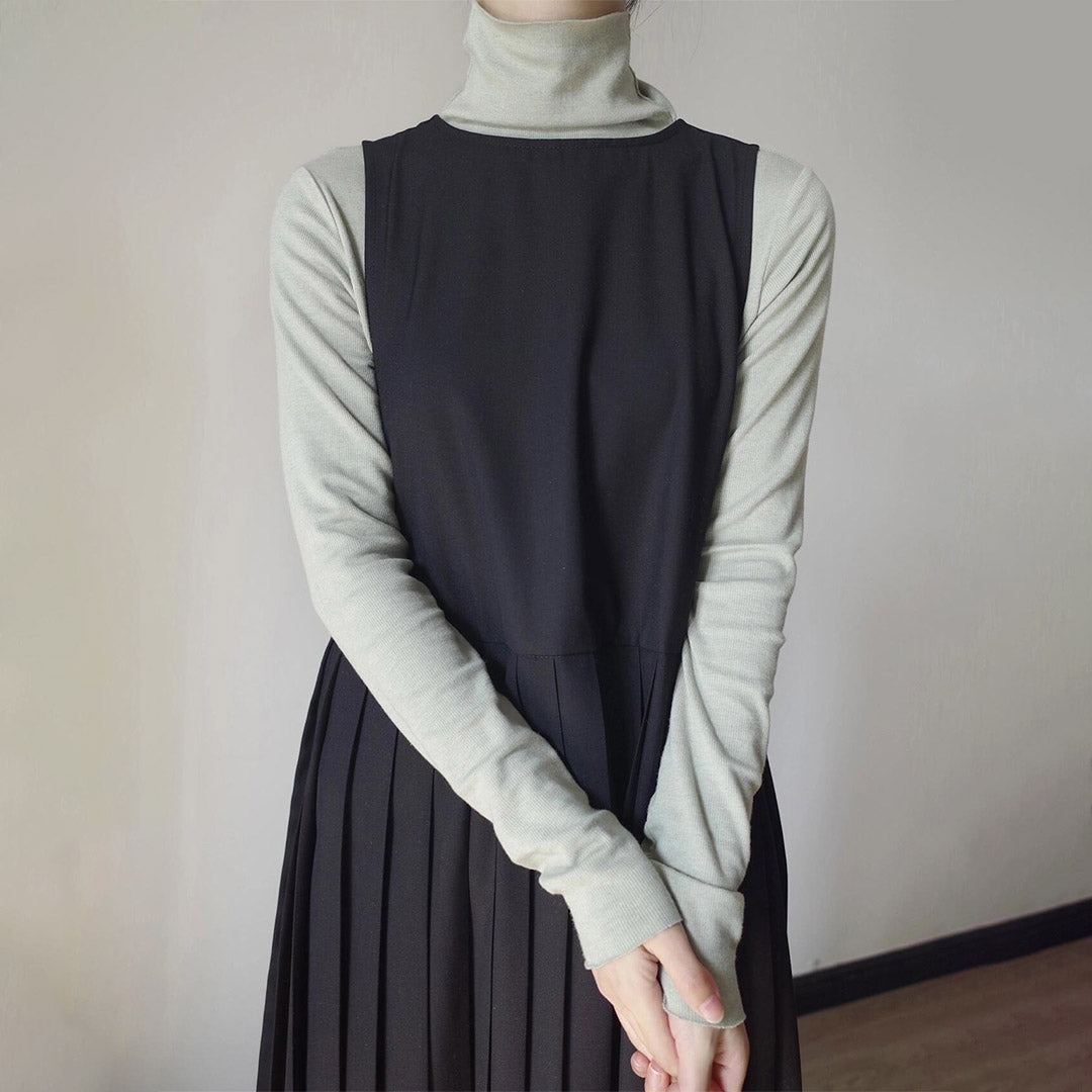 【ワンピース】春秋冬 トレンドリーダー シンプル 切り替えし プリーツ ノースリーブワンピース