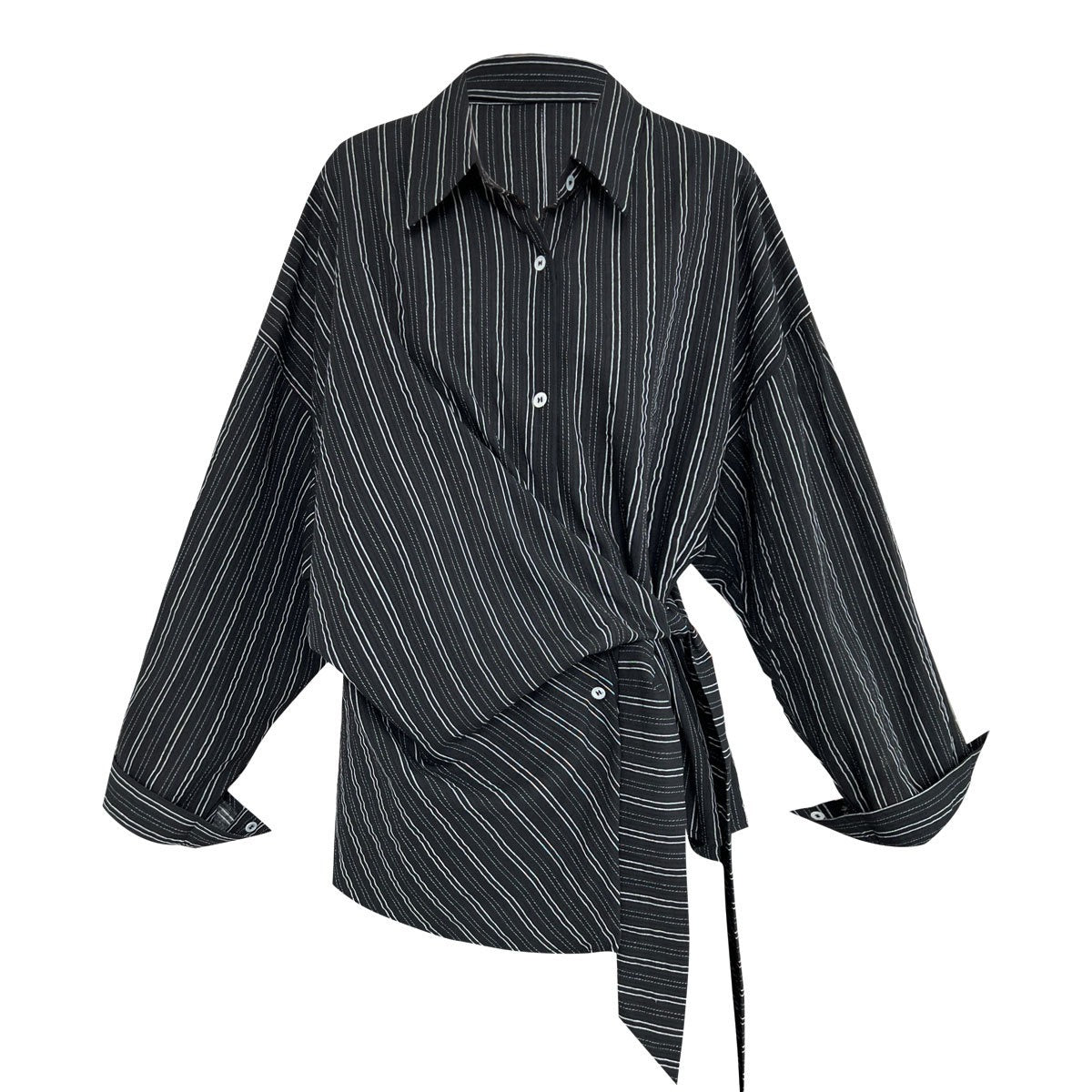 【トップス】春 秋 冬 ストライプ ウエストリボン シャツ 【JZシリーズ】