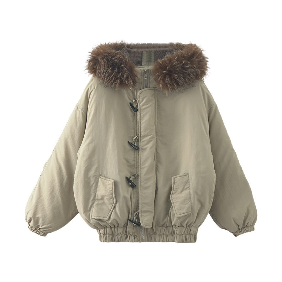 【アウター】春 秋 冬 ビッグファー襟 ダッフルボタン中綿コート 【JZシリーズ】