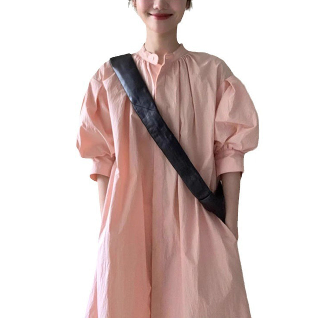 【ワンピース】夏 ゆったり シャーリング 半袖ワンピース