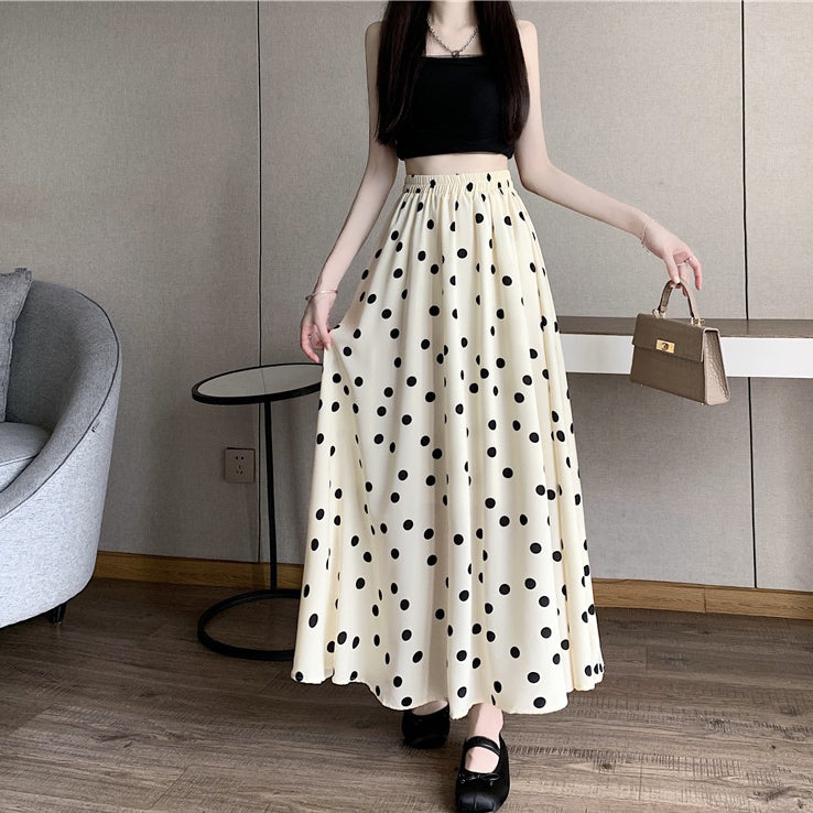 【ボトムス】ドット柄シフォンロングスカート Aライン 体型カバー 大人可愛い 夏 【SHシリーズ】