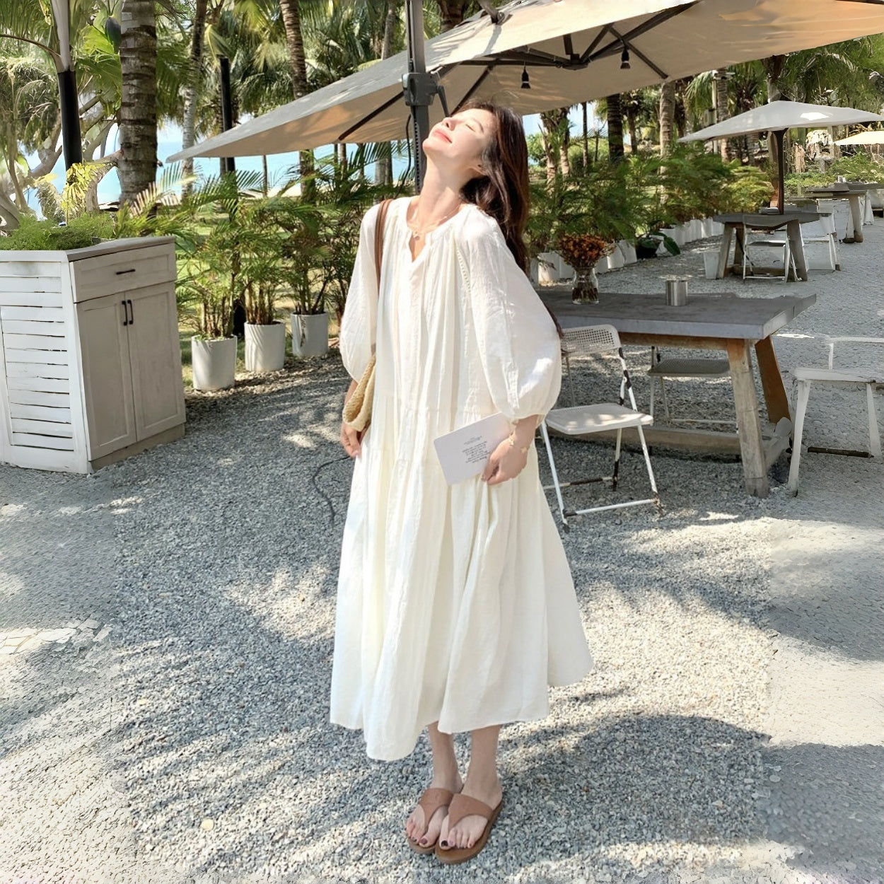 【ワンピース】優しい 上品 リゾート風 ゆったり 合わせやすい 長袖ワンピース【JZシリーズ】