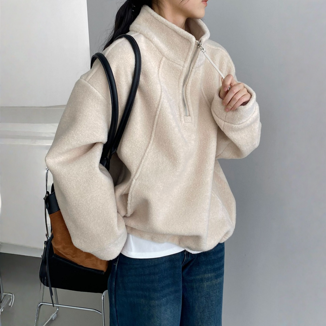 【トップス】裏起毛 ドローストリング ハーフジップ 春 秋 冬 立襟 パーカー 【JZシリーズ】