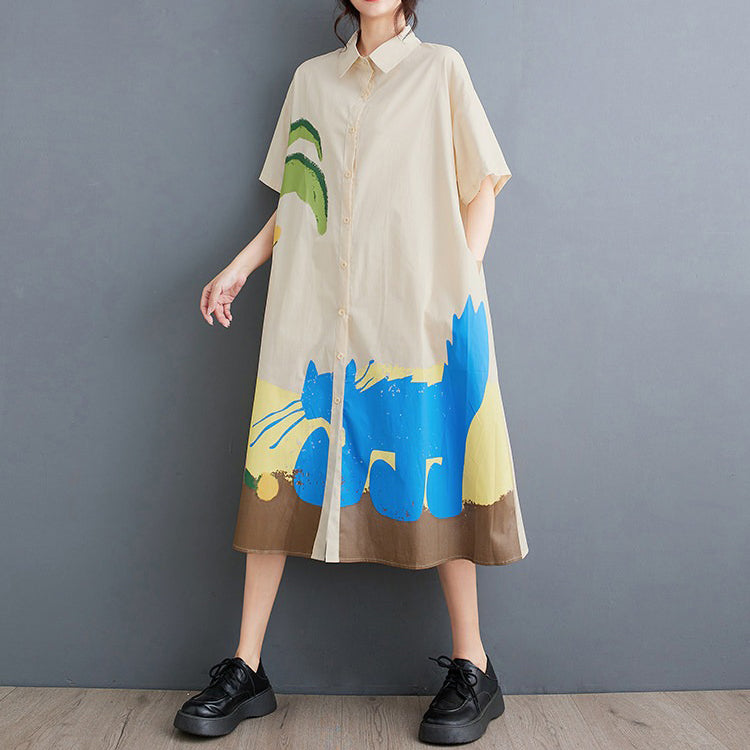 期間限定⭐60%OFF【ワンピース】プリント ワンピース 半袖 膝下 ゆったり ゆるシルエット 切替 痩せ見え 大きいサイズ レディース 夏 楽ちん 新作 快適【SHシリーズ】
