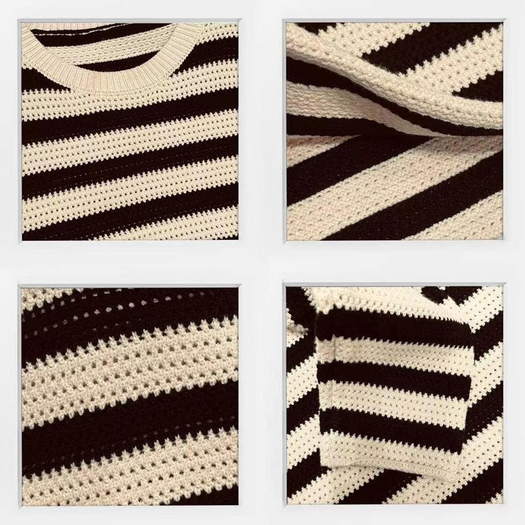 【連身裙】春秋冬溫柔大氣時尚條紋長袖連身裙