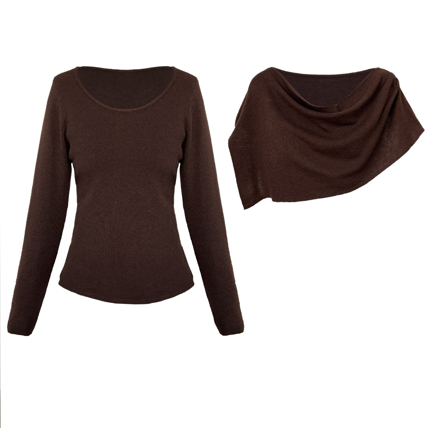 【ワンピース】春 秋 冬 スリムフィット ドレープネック ニット + ショール 2点セットアップ 【JZシリーズ】