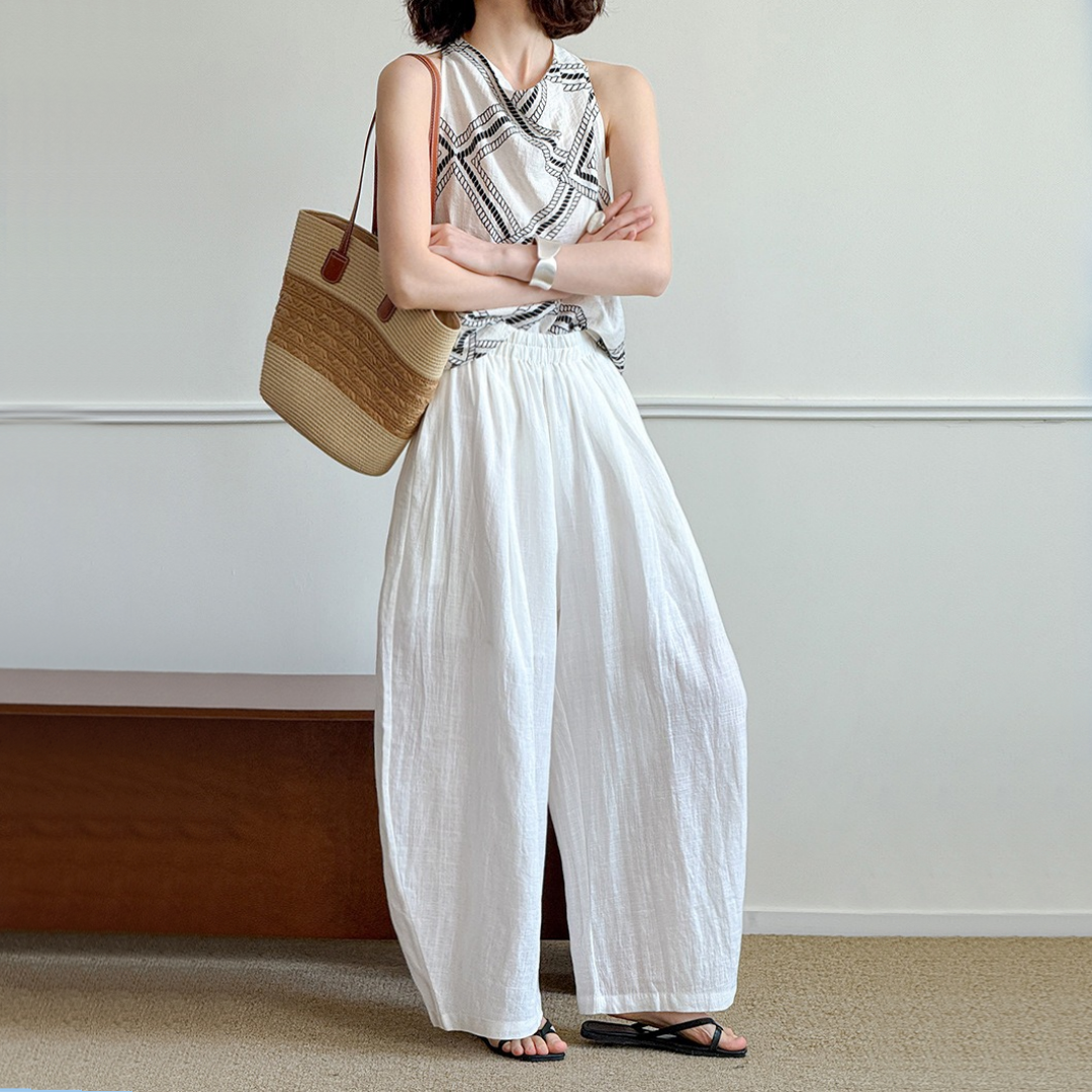 【ボトムス】夏 ゆるっと ラミー 薄手 ウエストゴム パンツ【JZシリーズ】