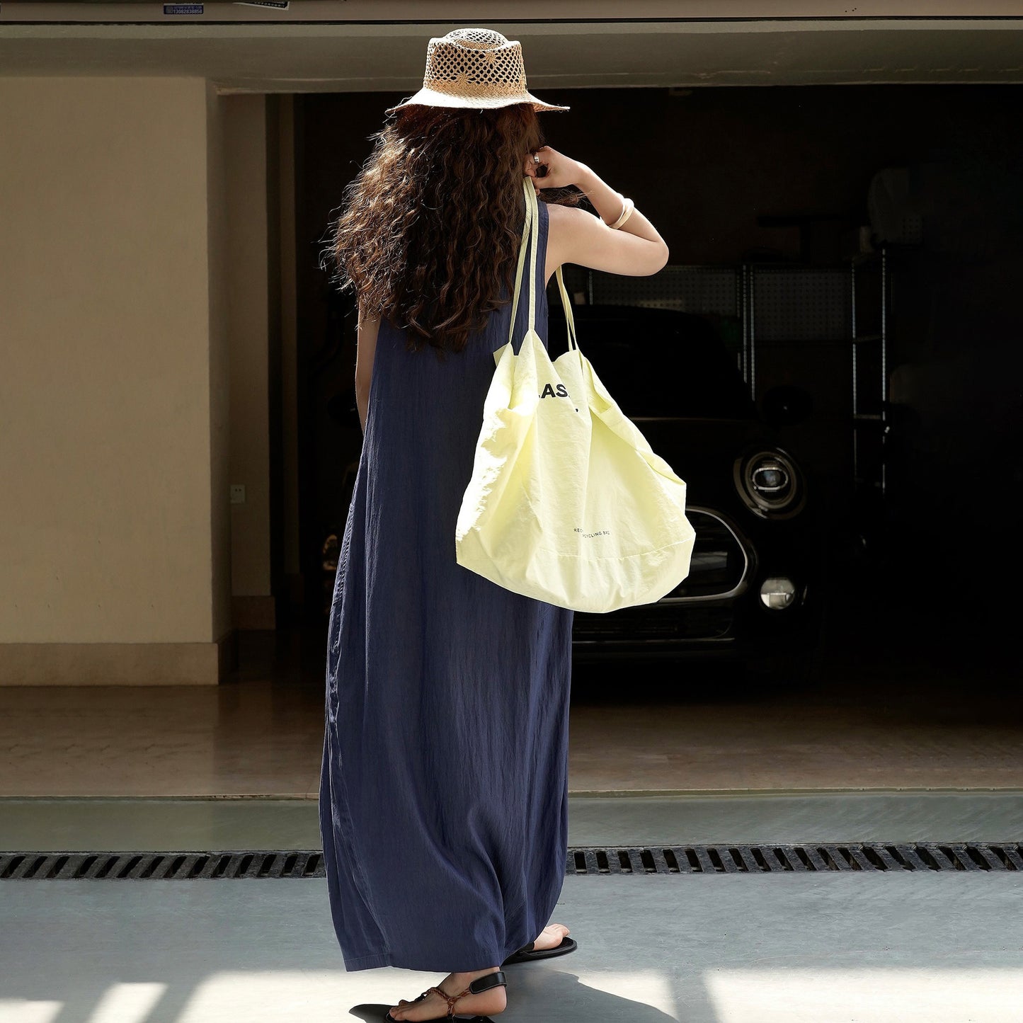 【ワンピース】夏新作 フレンチヴィンテージ テンセル素材 デニム風 ダブルポケット ノースリーブワンピース【JZシリーズ】