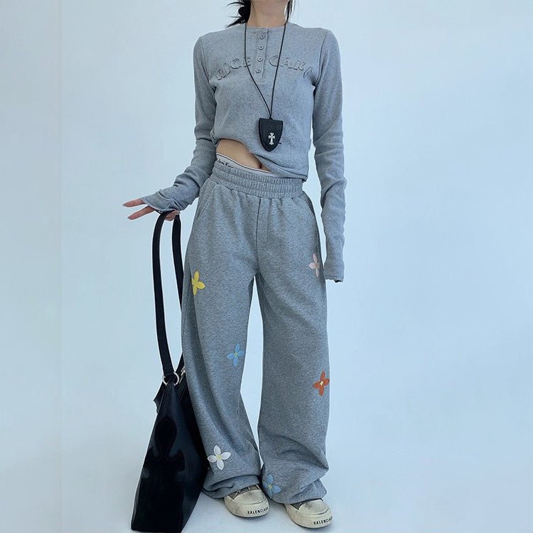 【ボトムス】重工刺繍×ヴィンテージ加工 スウェットパンツ レディース 秋新作 ストリートカジュアル【FCシリーズ】