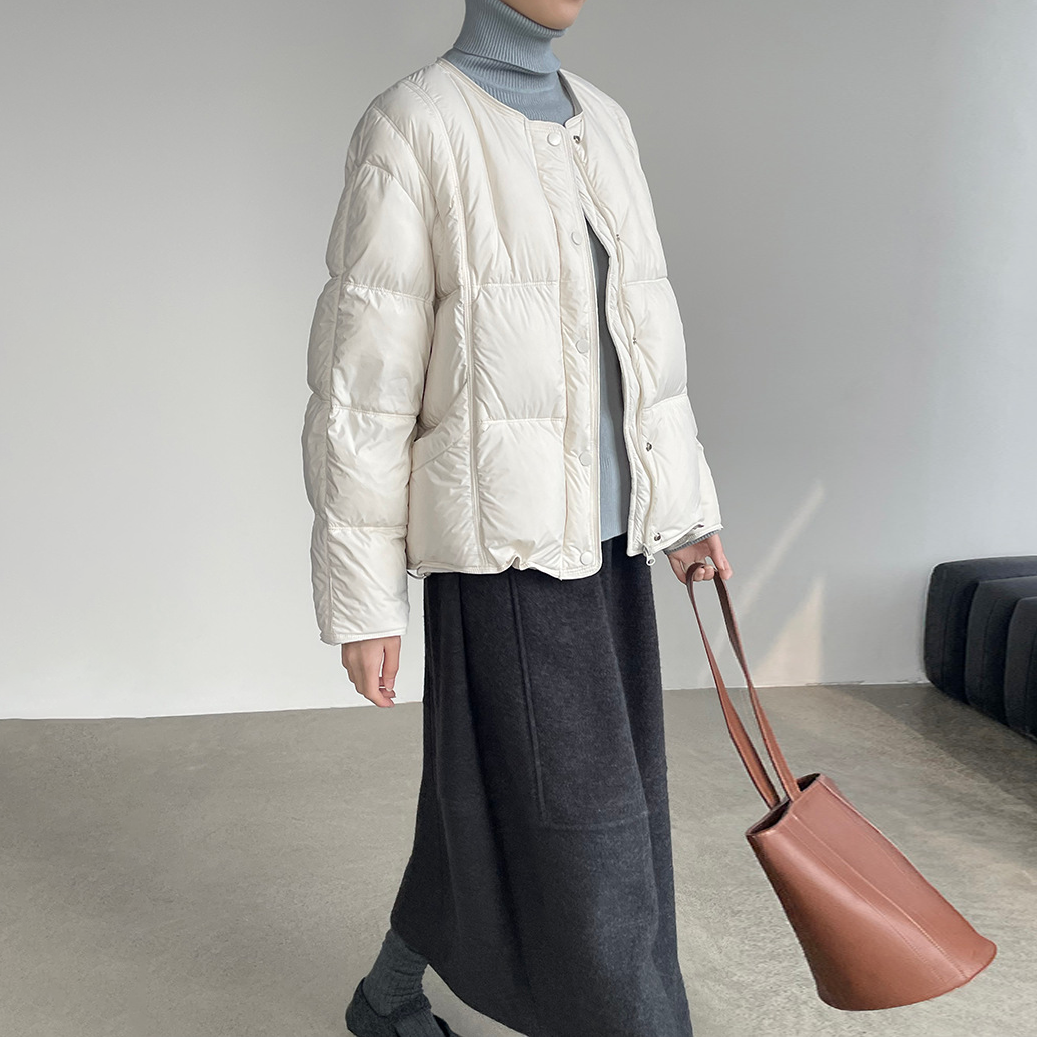 【アウター】ニットショール付き ❤ 90%ホワイトダックダウン入り ショートダウンジャケット 着回し【JZシリーズ】