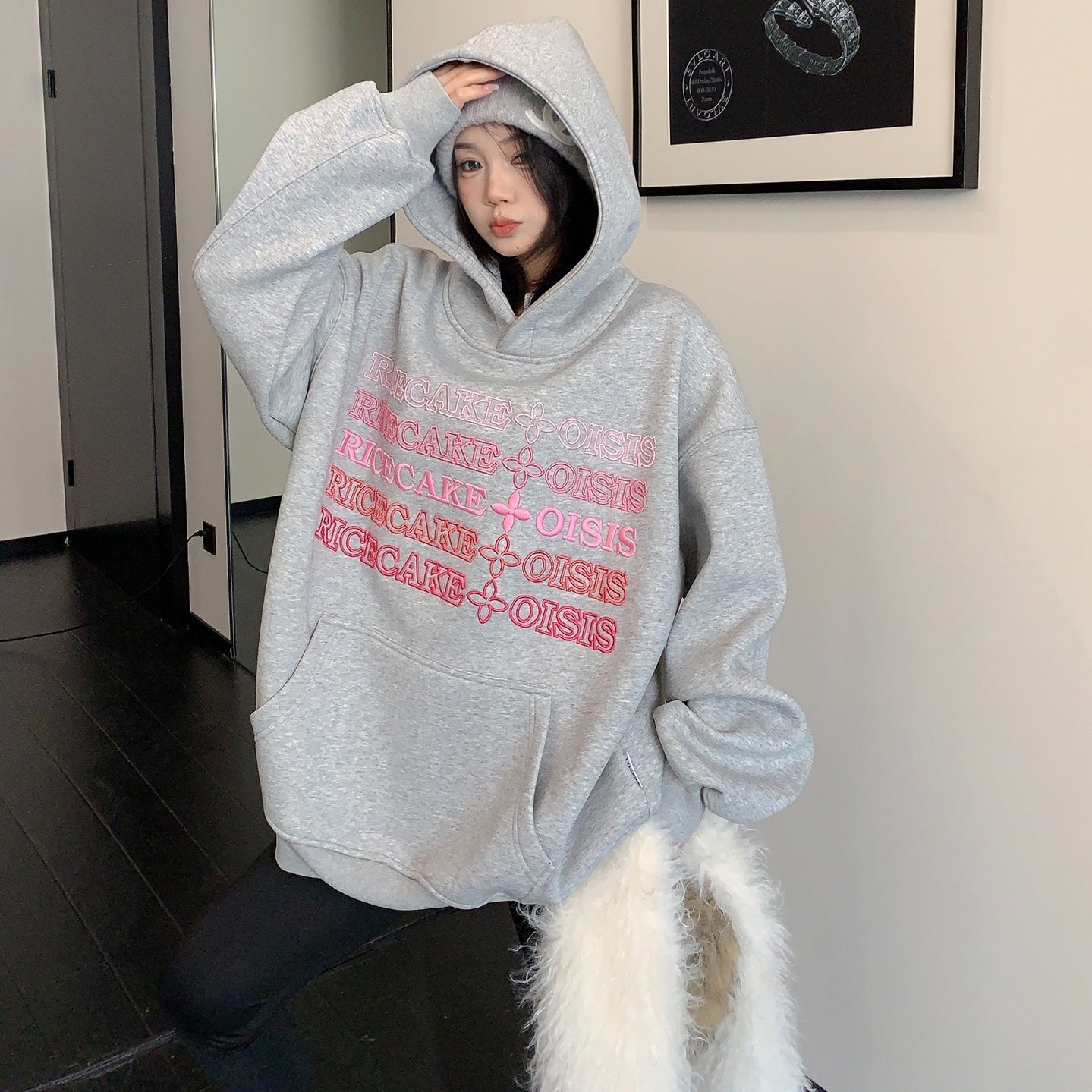 【トップス】裏起毛 刺繍 3D立体 春 秋 冬 フード付き パーカー 【FCシリーズ】