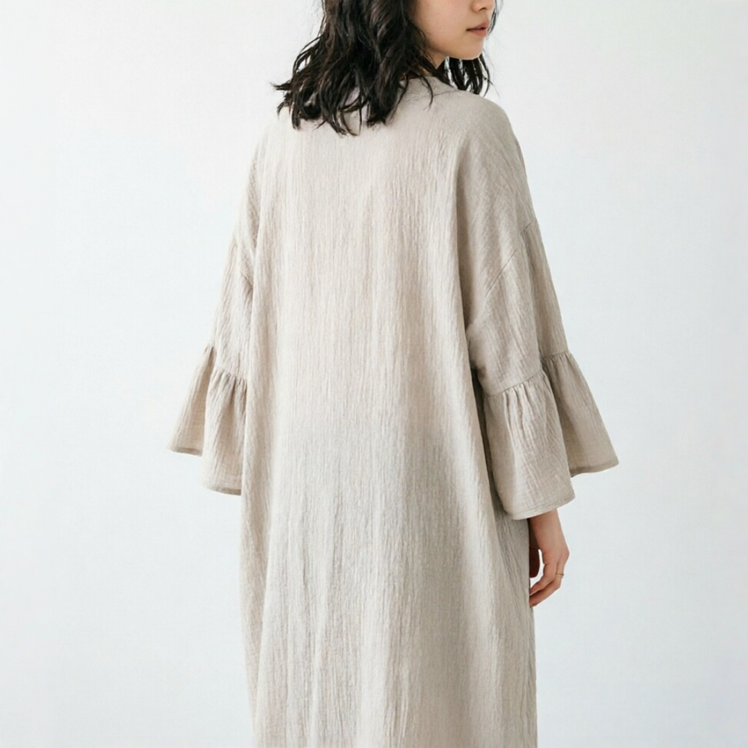 期間限定⭐️60%OFF【ワンピース】フレアスリーブ 無地 ゆったり シャツロング ワンピース 【JZシリーズ】