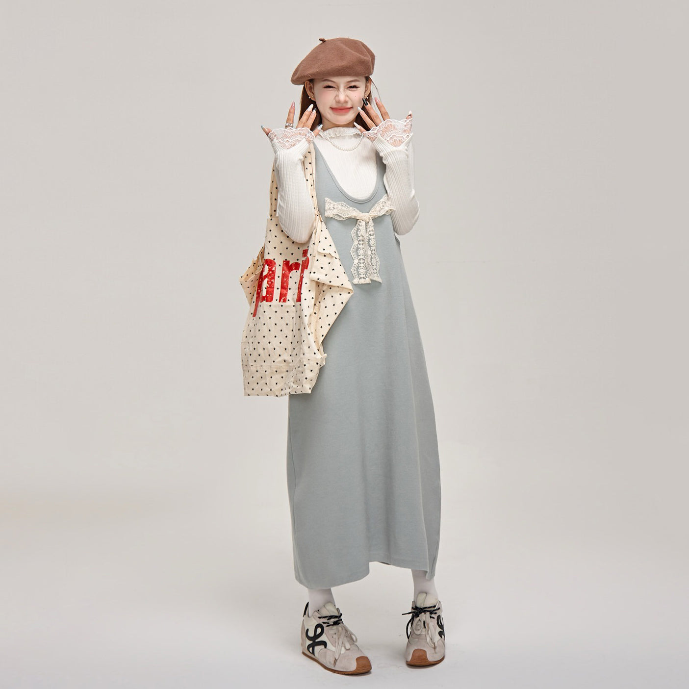 【ワンピース】可愛さUP🌸蝶結びデザイン ニットノースリーブワンピース 冬 レディース 上品【JZシリーズ】