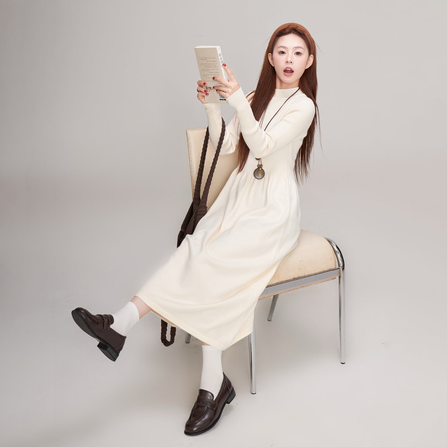 【ワンピース】万能インナーワンピース! ニット長袖ワンピース レディース 秋冬 体型カバー ミディ丈【JZシリーズ】