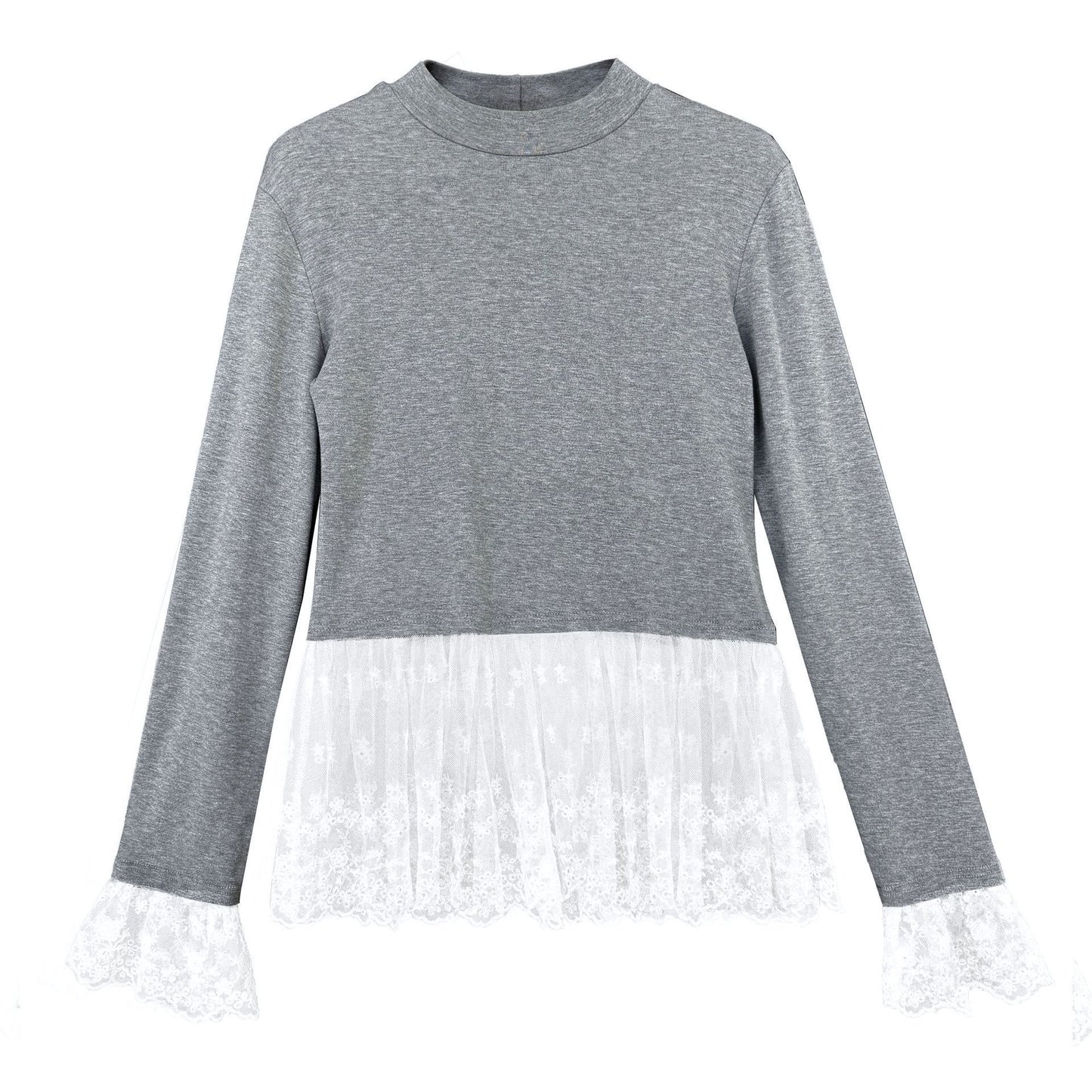 【トップス】春秋 レース 切り替え 長袖 Tシャツ【JZシリーズ】