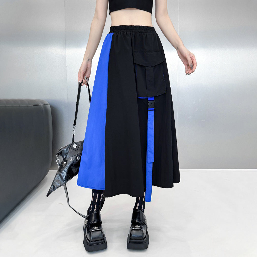 2点セット!【セットアップ】モードデザイン 配色切替 ショートトップス+ウエストゴム スカート 上下セット レディース 春秋【AHシリーズ】