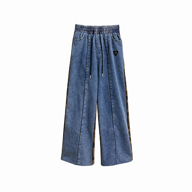 【ボトムス】切り替え 春夏秋冬 ハイウエスト ヒョウ柄 ラシャ生地 ロング パンツ【FCシリーズ】