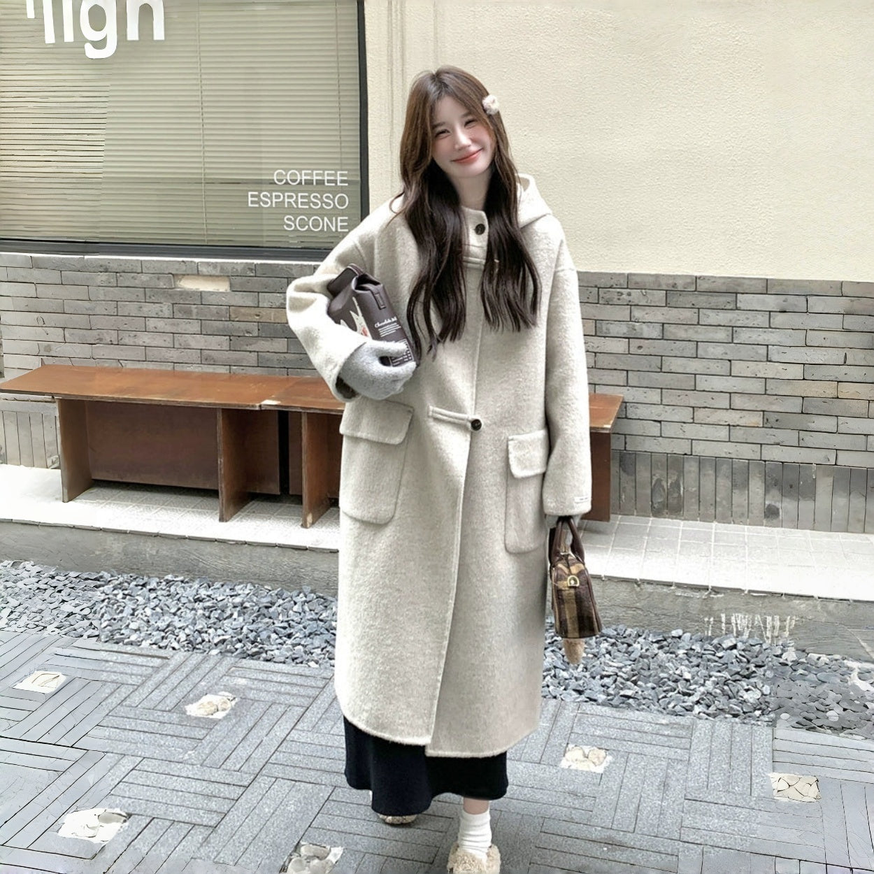 【アウター】スウィート ゆったり 合わせやすい 春 秋 冬 ウール フード付き コート【JZシリーズ】