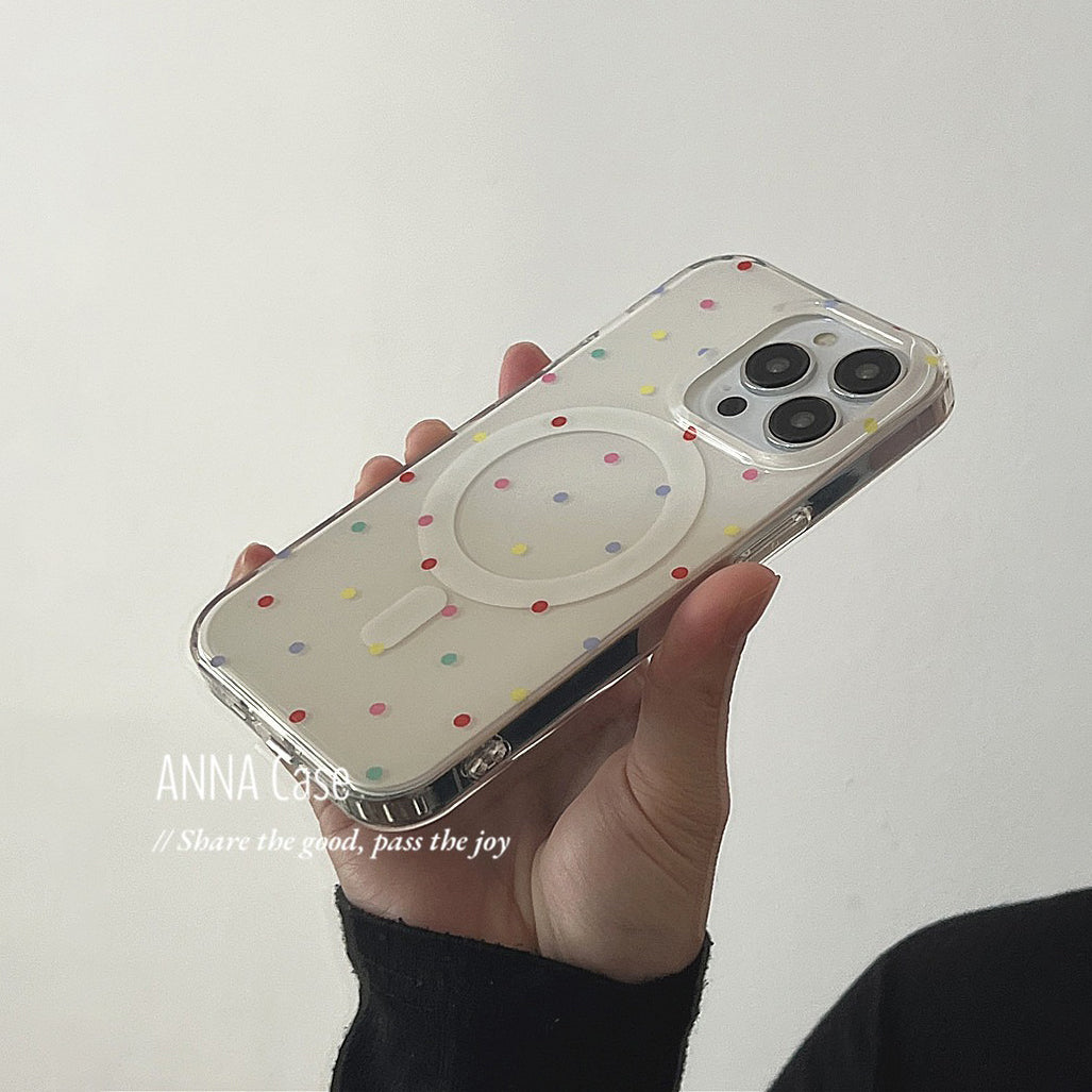 【グッズ】韓国 ins風 ガーリー パステル カラードット マグネット式 iPhone17 Pro Max対応 iPhone16 Pro / 15 Pro / 14対応 新作 全面保護 耐衝撃 ケース