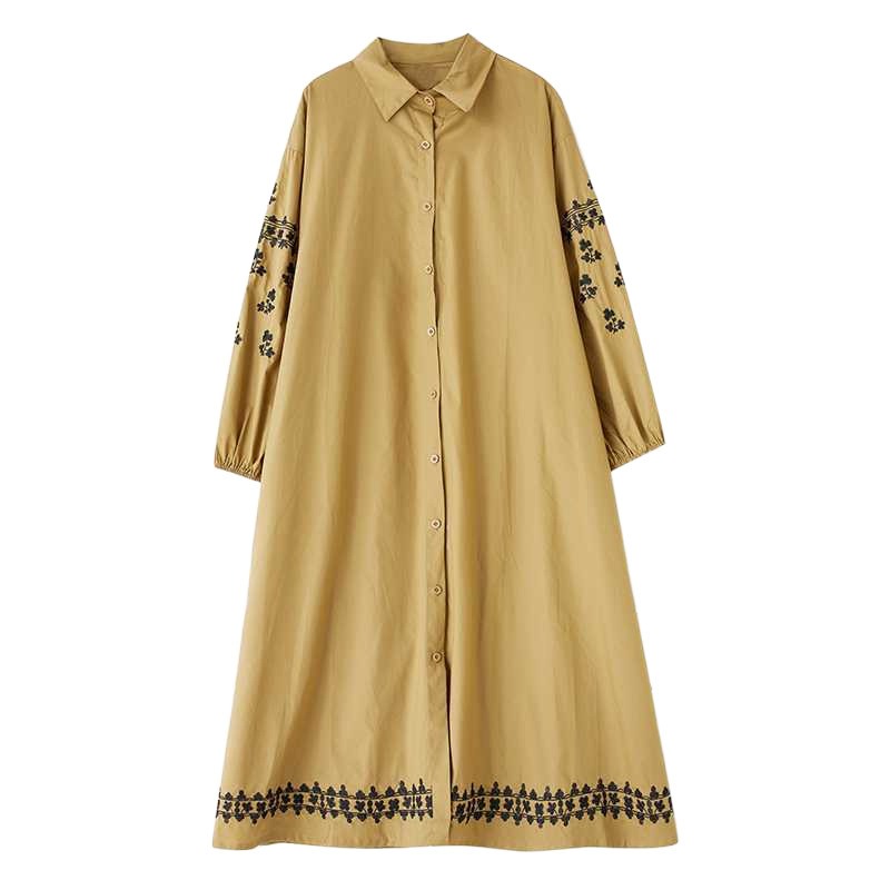 【ワンピース】春 秋 冬 刺繍 スイート 切り替え シャツ 長袖 ワンピース 【SHシリーズ】