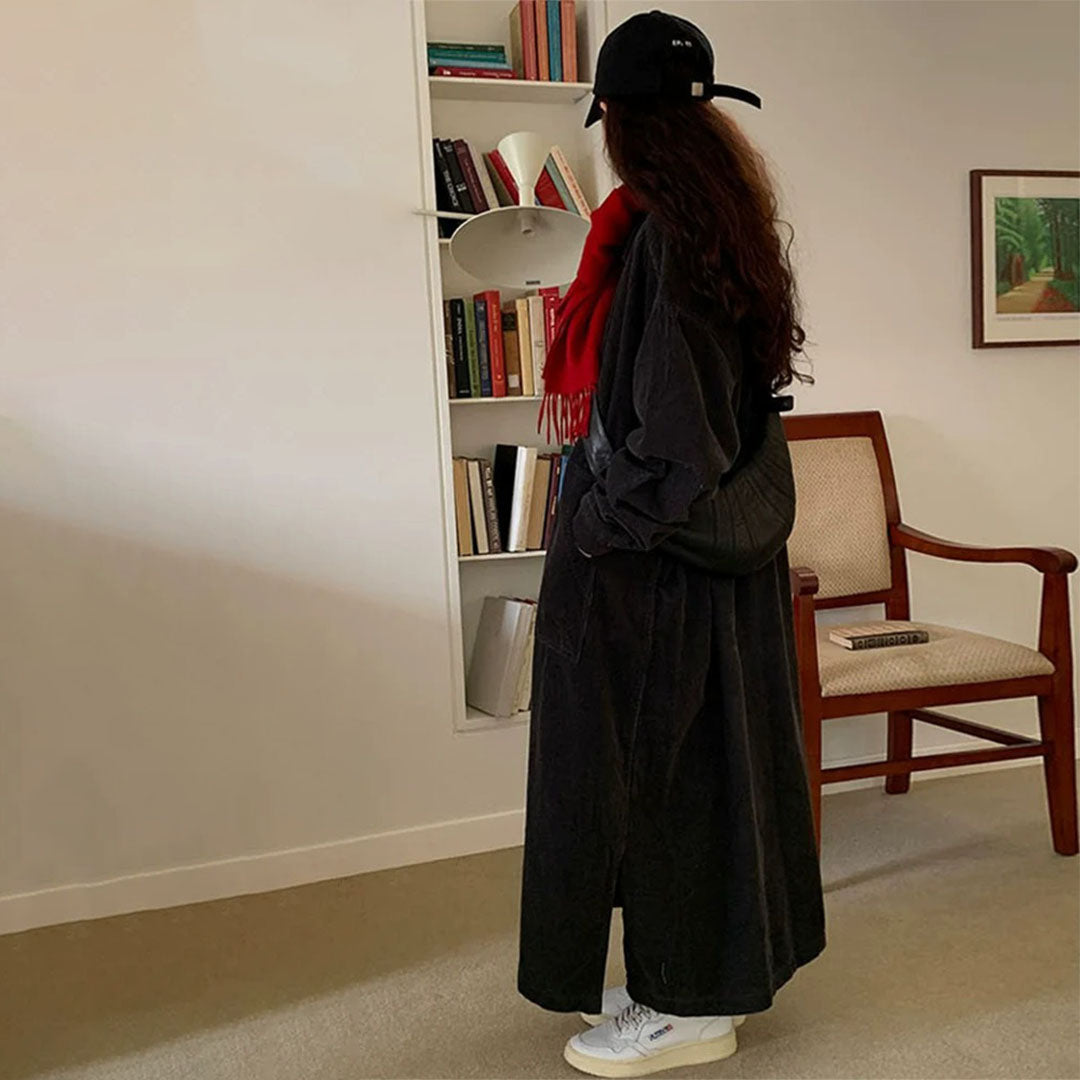 【ワンピース】春秋 韓国風 レトロ Basic日常簡約 コーデュロイ生地 デニム長袖ワンピース