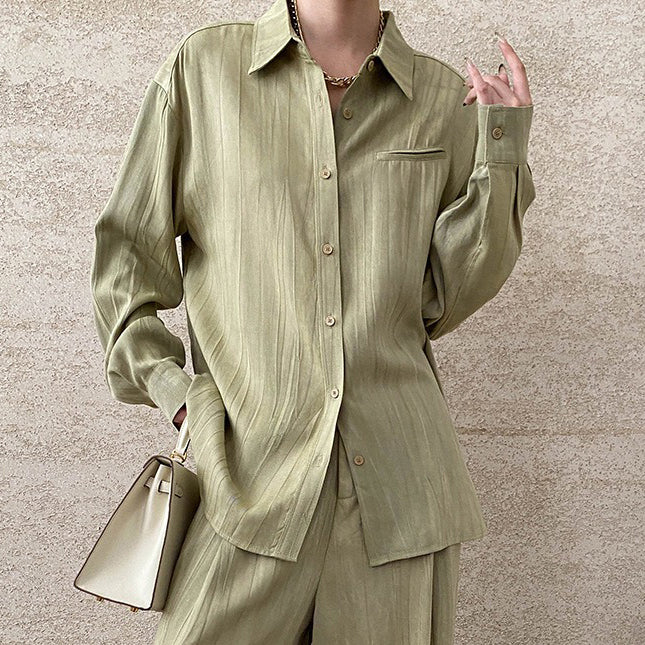 【セットアップ】【単品注文】ルーズ テンセル 春秋冬 シャツ + カジュアル パンツ 2点上下セット【SNシリーズ】