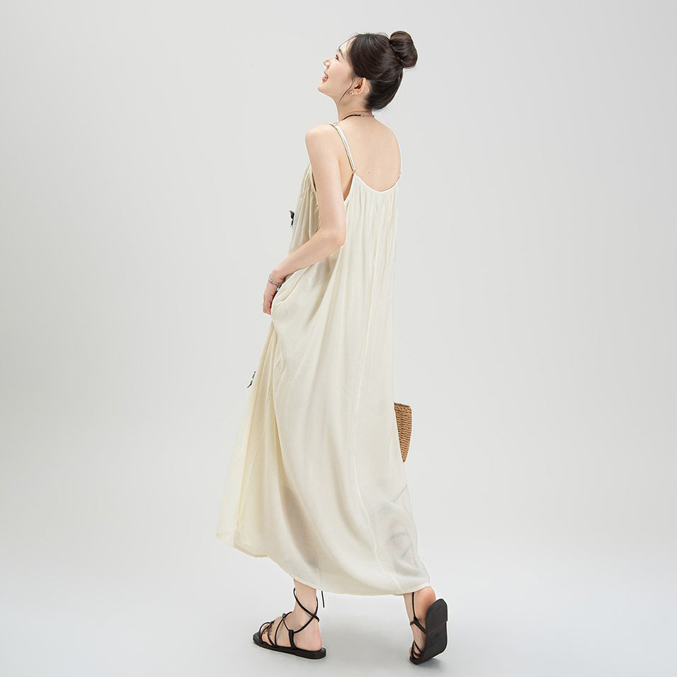 【ワンピース】夏新作 ゆったりシルエット ノースリーブキャミワンピース バカンス風【SHシリーズ】