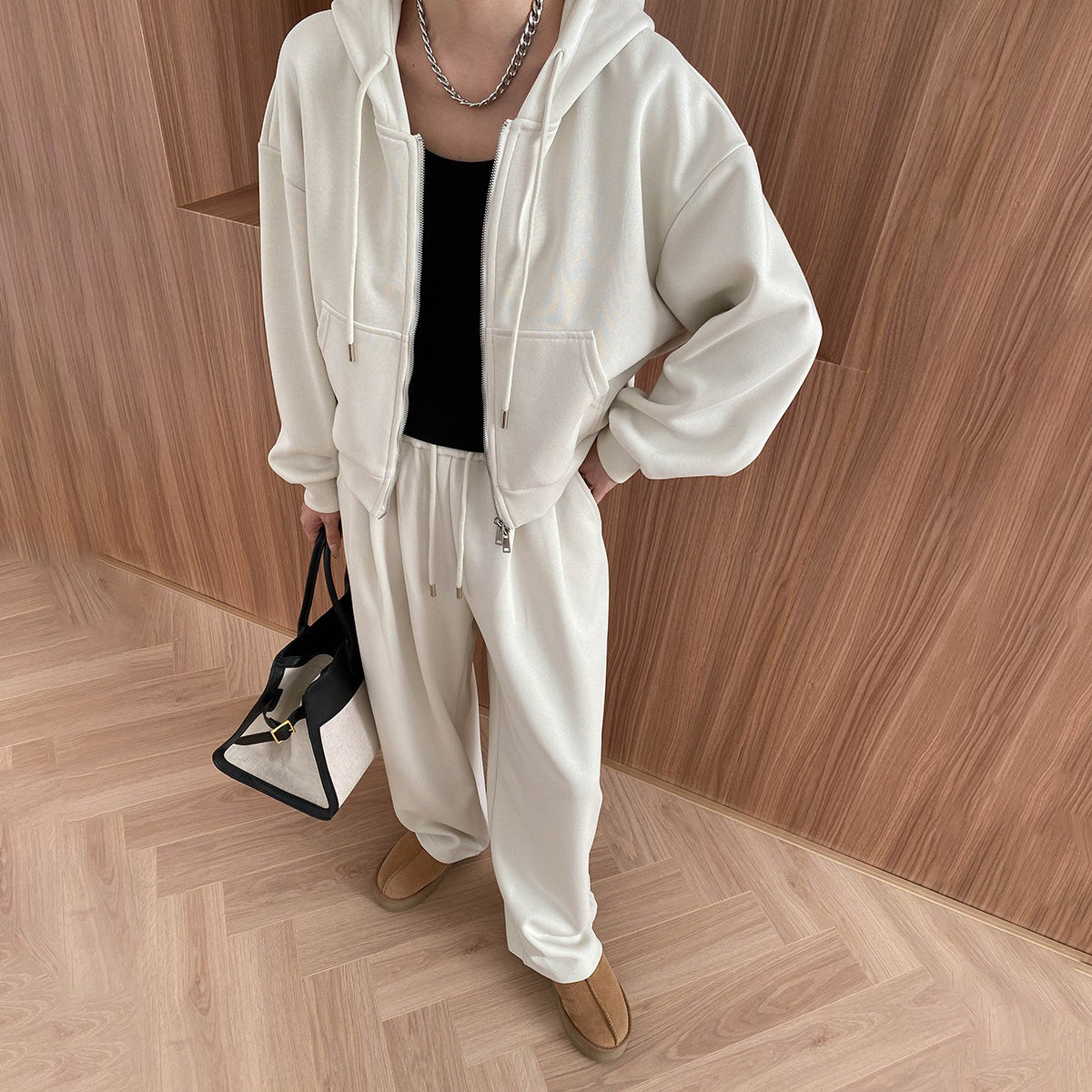 【セットアップ】リラックス感 おしゃれ フード付き 春秋冬 パーカー + カジュアル パンツ 上下セット【SNシリーズ】