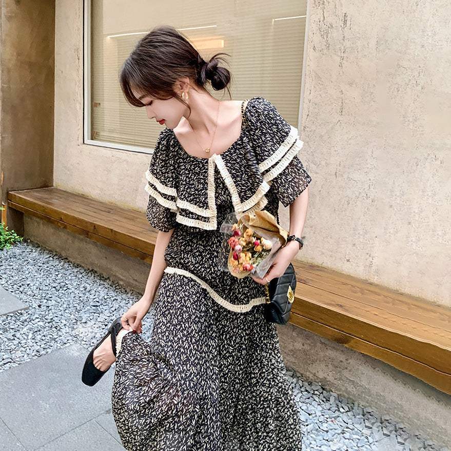 【ワンピース】オフショル花柄シフォン 半袖ワンピース レディース 夏 個性的で美しい エレガント 高級感 リゾート風ロングドレス【SHシリーズ】