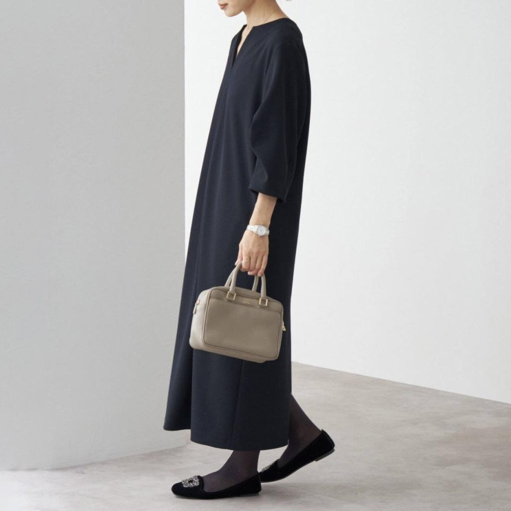 【ワンピース】春秋冬 日系エレガントな雰囲気 無地 Vネック長袖ワンピース