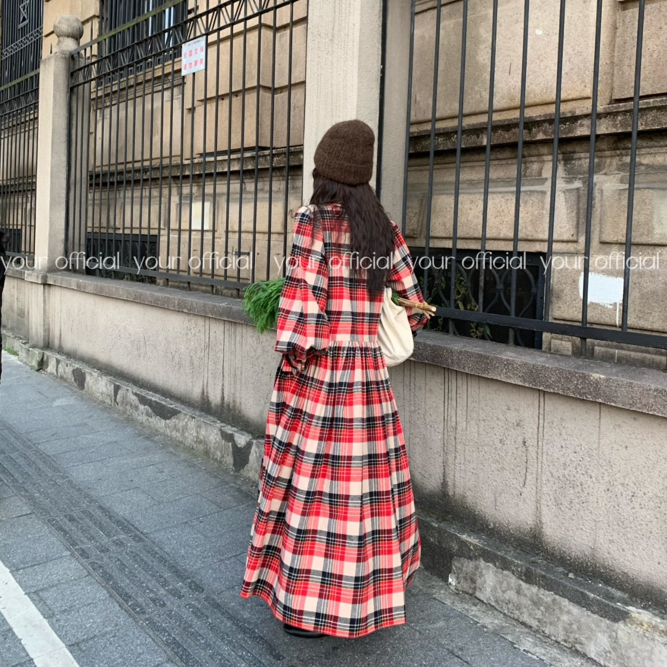 【ワンピース】春秋冬 レトロ 厚手 大振裾 チェック柄 長袖 ワンピース 【JZシリーズ】