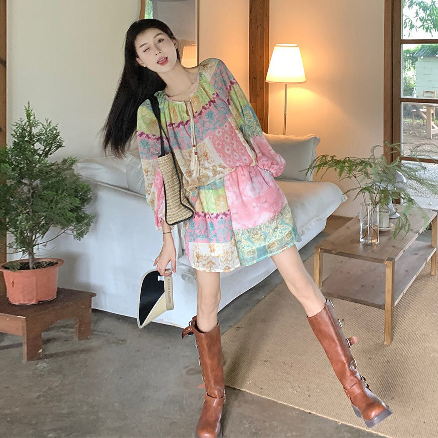 2点セット!【セットアップ】旅行・バカンス風 ドーパミンコーデ UVカット 上下セット 長袖シャツ+ハイウエストショートパンツ【SHシリーズ】