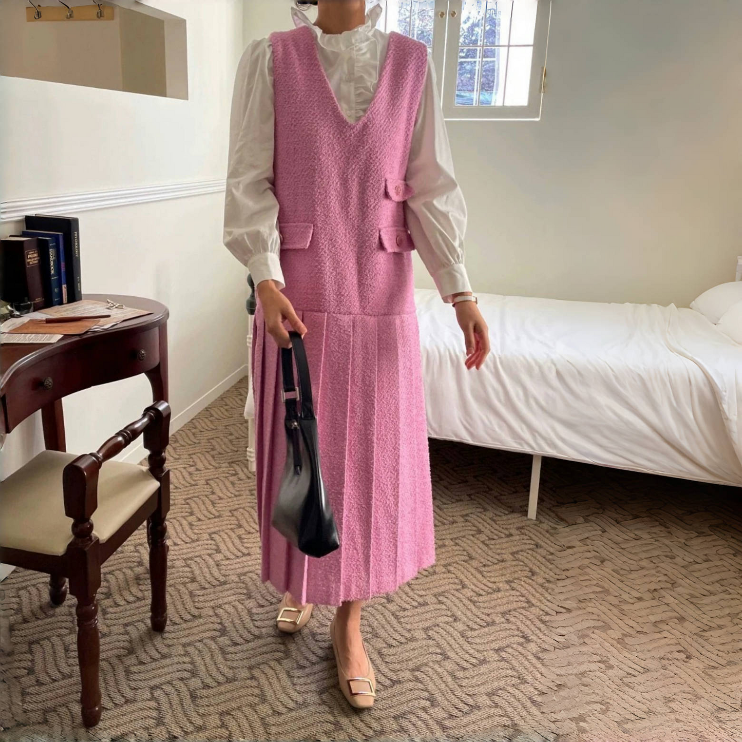 【セットアップ】【単品注文】春秋冬 立襟 キュート シャツ·ブラウス + ベスト ワンピース 2点ワンピースセット