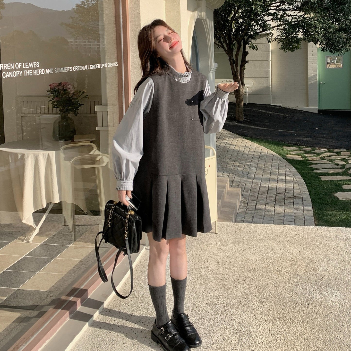 2点セット!【セットアップ】シャネル風セット 2026春新作 フリルブラウス&プリーツキャミワンピ レディース【JZシリーズ】