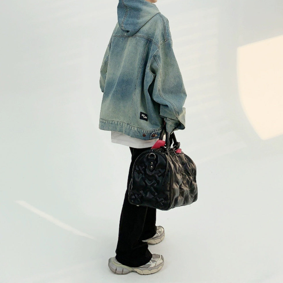 【トップス】春秋冬 Oversize レトロ 刺繍 ゆったり フード付き デニム パーカー【FCシリーズ】【15~20日発送】