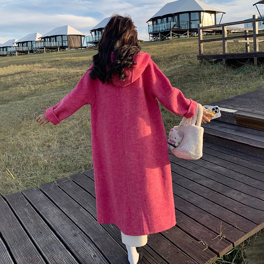 【アウター】韓国風 ダブルフェイスウールコート レディース フード付き 秋冬新作【JZシリーズ】