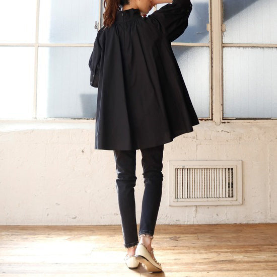 【25SS】【トップス】無地 ルーズ 夏 パフスリーブ スタンドカラー シャツ