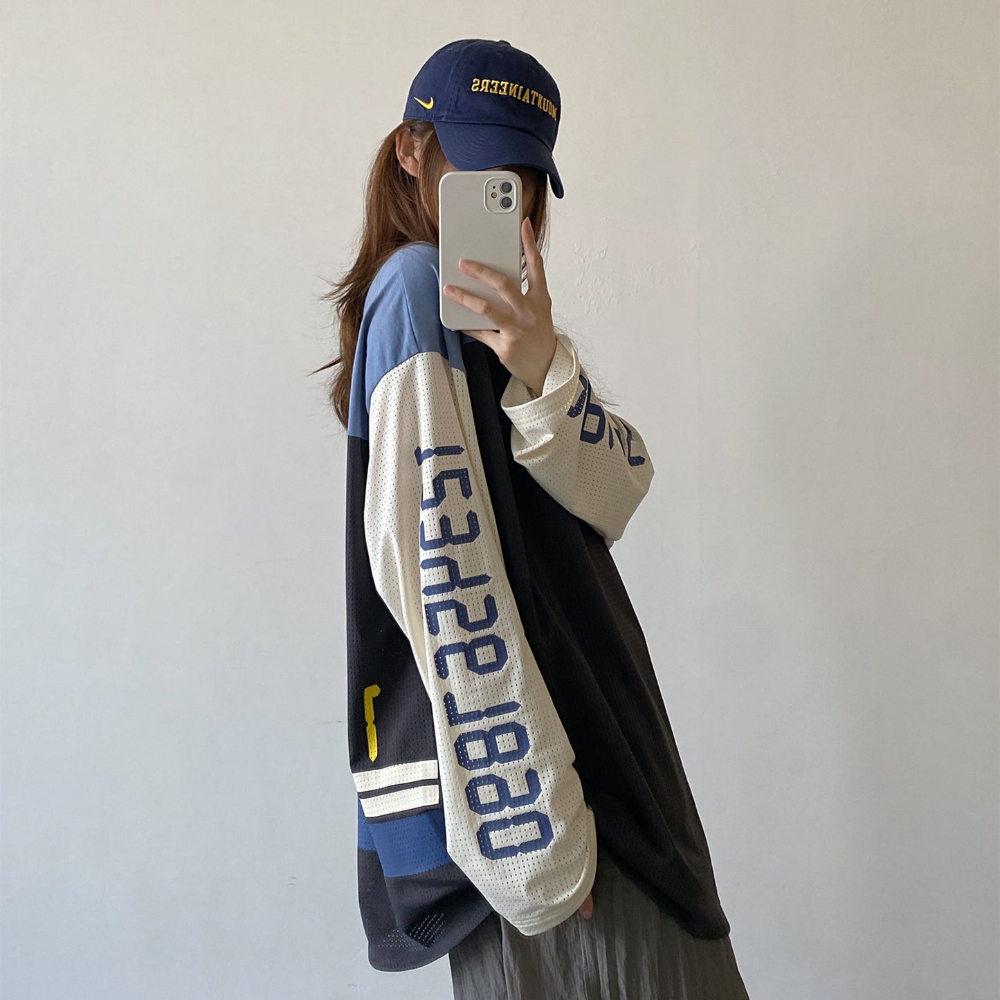 冷感速乾字母長袖T恤|運動風配色Oversize上衣【FC系列】