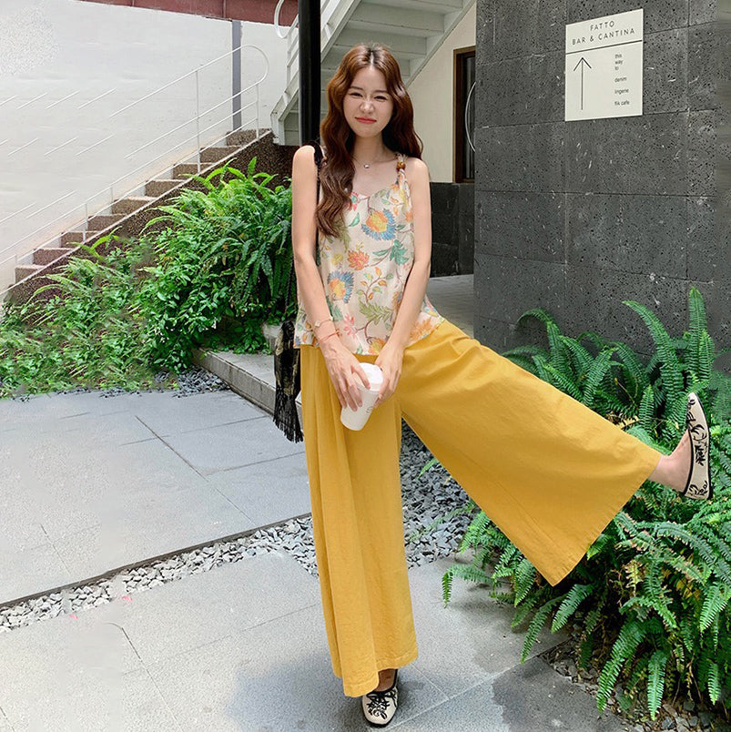 2点セット!【セットアップ】リゾート風 夏 ゆったり シェイプアップ トップス+ワイドパンツ 上下セット【SHシリーズ】